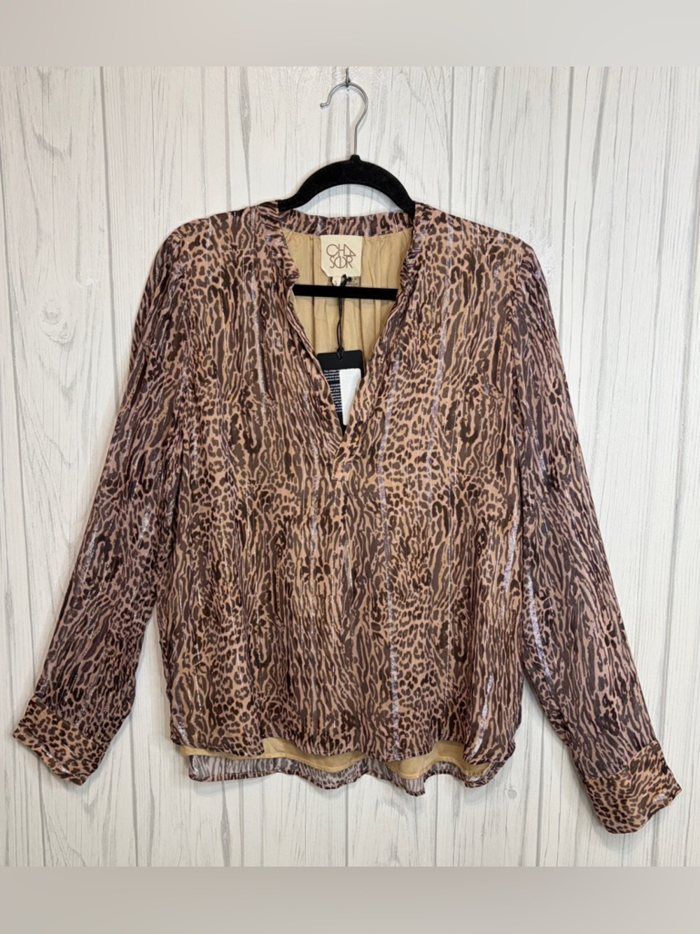 NWT CHASER Oversized Denver Brown Leopard Blouse‎